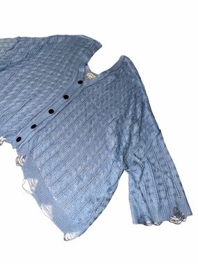 POL Light Blue Open-Knit Button Front Women’s Overaized Sweater